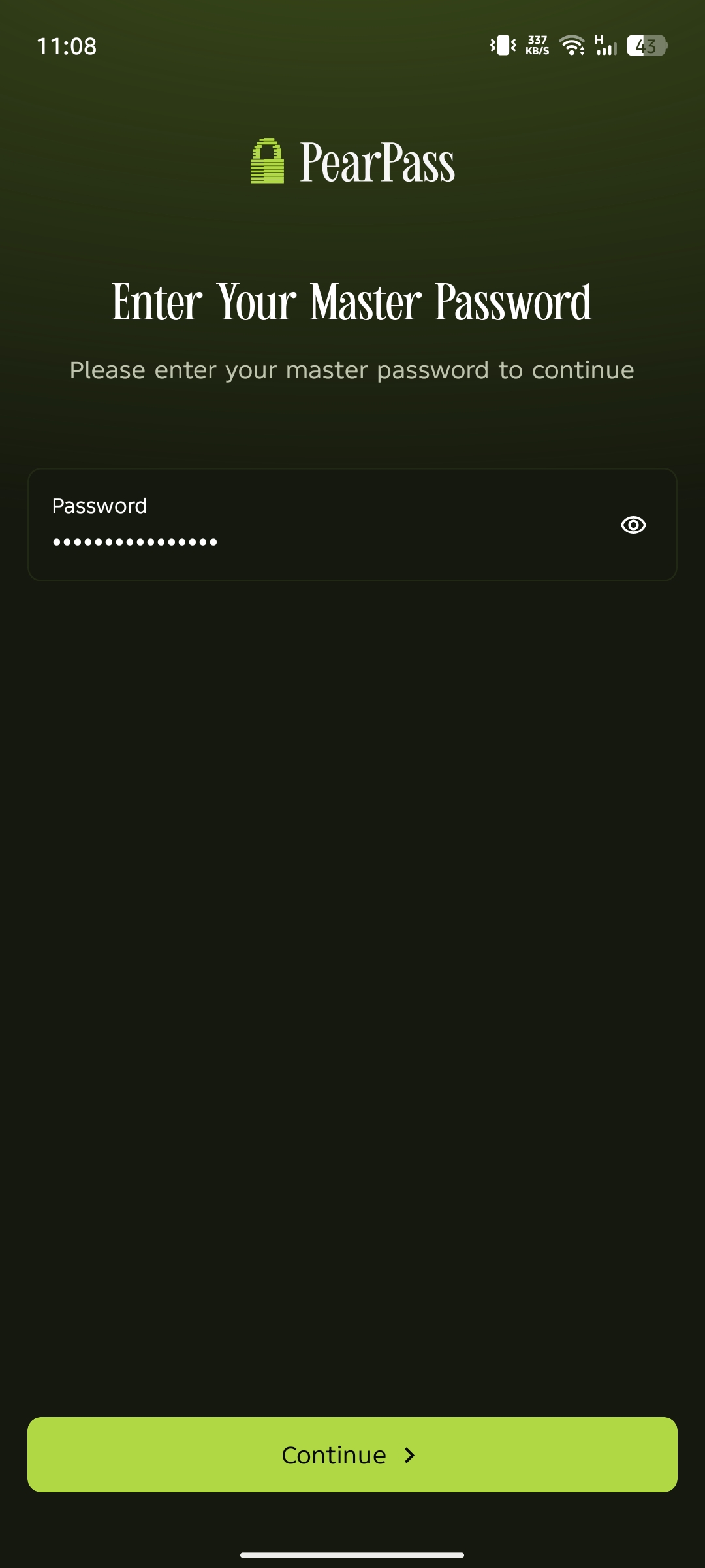 PearPass sign-in screen